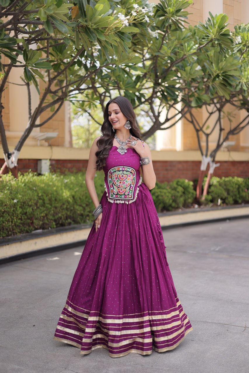 Reyon Gamthi Mirror Work Lehenga Set