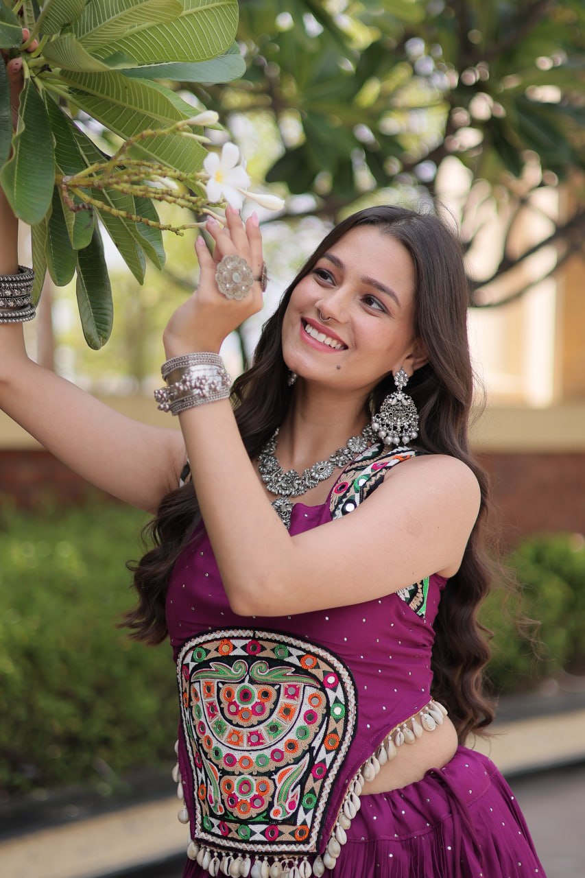 Reyon Gamthi Mirror Work Lehenga Set