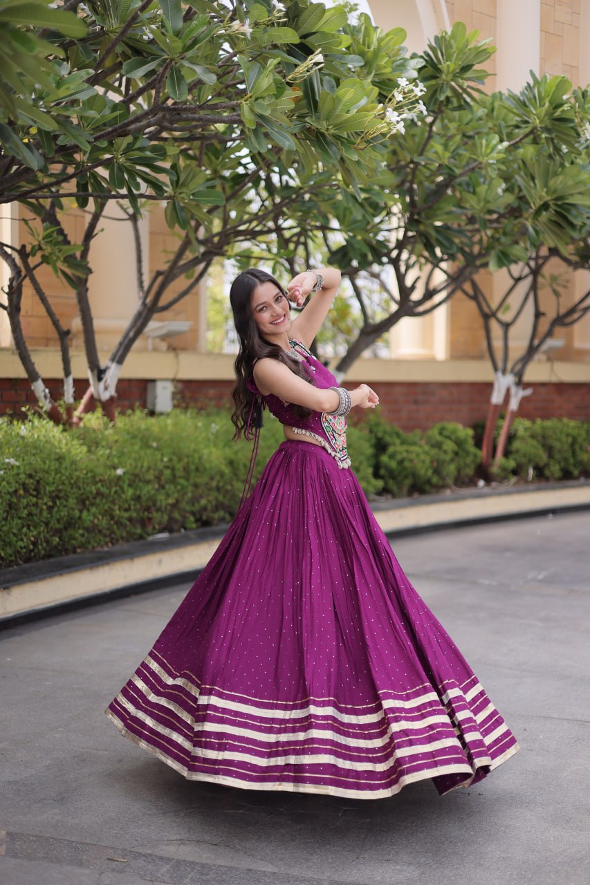 Reyon Gamthi Mirror Work Lehenga Set
