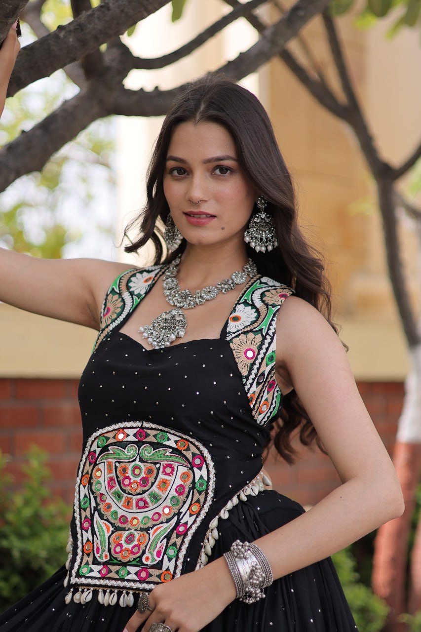 Reyon Gamthi Mirror Work Lehenga Set