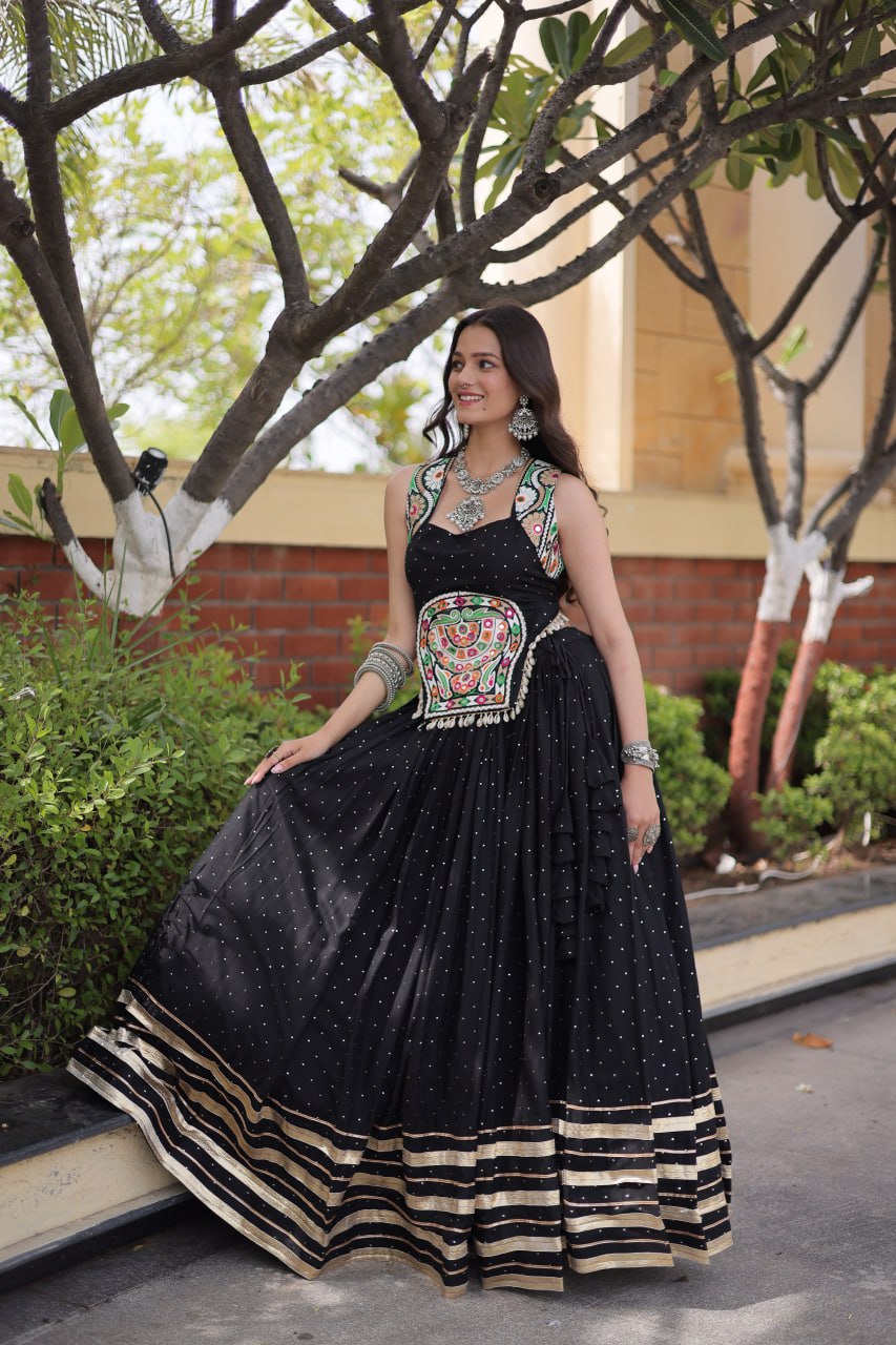 Reyon Gamthi Mirror Work Lehenga Set