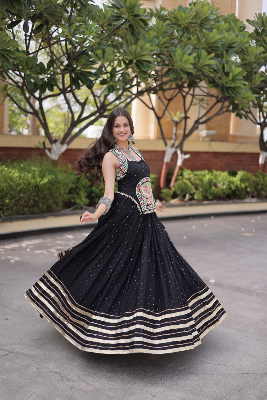 Reyon Gamthi Mirror Work Lehenga Set