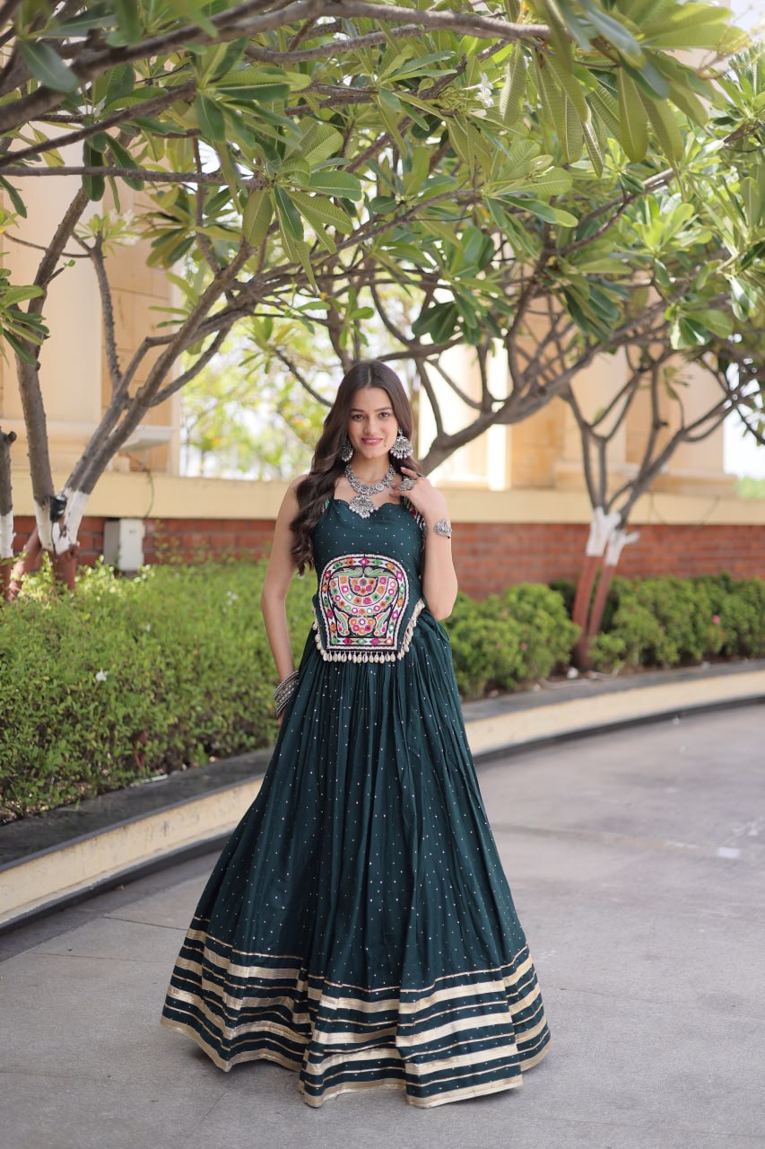 Reyon Gamthi Mirror Work Lehenga Set