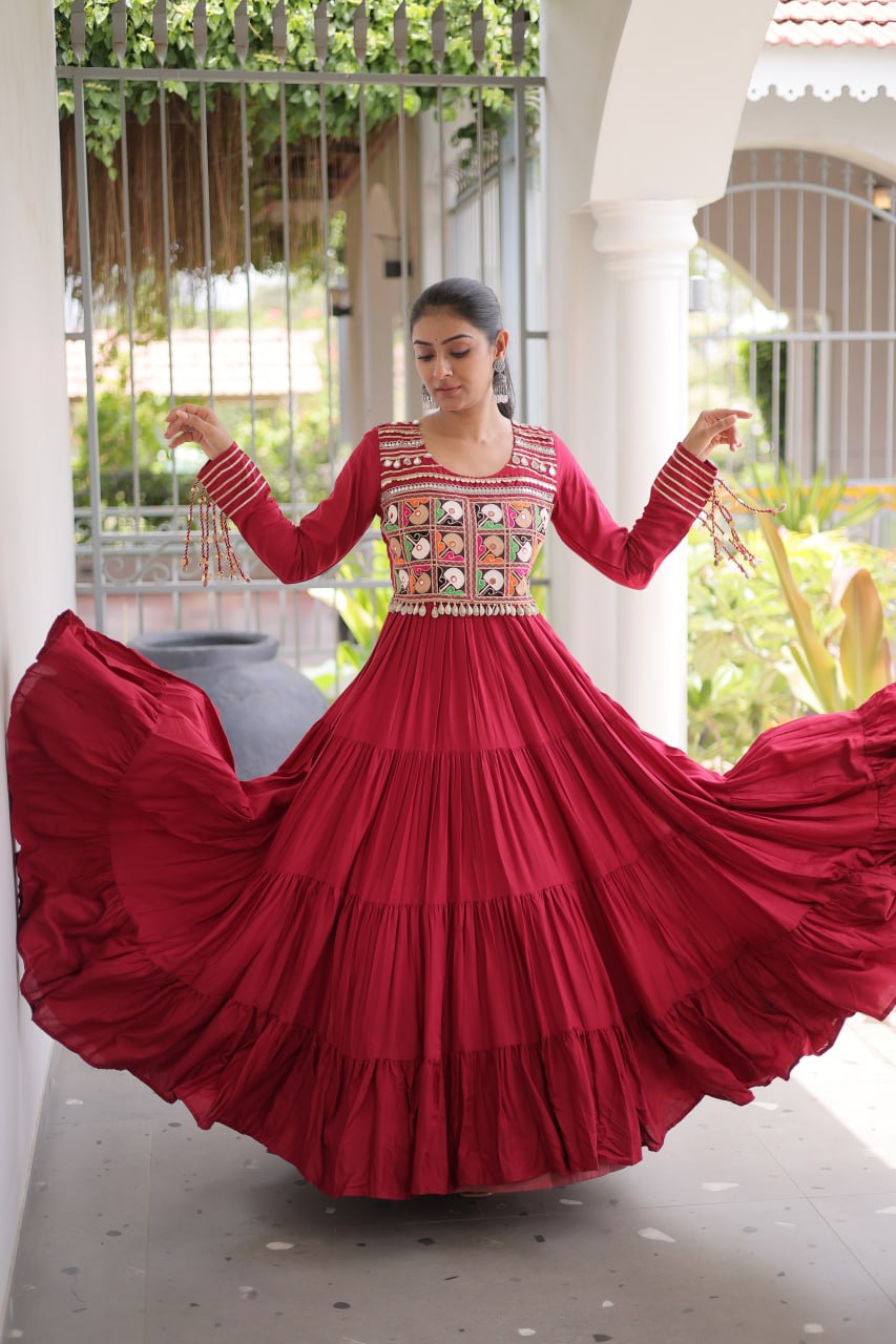 Reyon Kutchi Gamthi Embroidered Mirror Work Gown