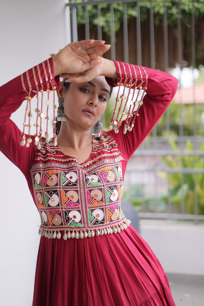Reyon Kutchi Gamthi Embroidered Mirror Work Gown