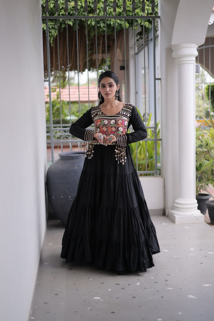 Reyon Kutchi Gamthi Embroidered Mirror Work Gown