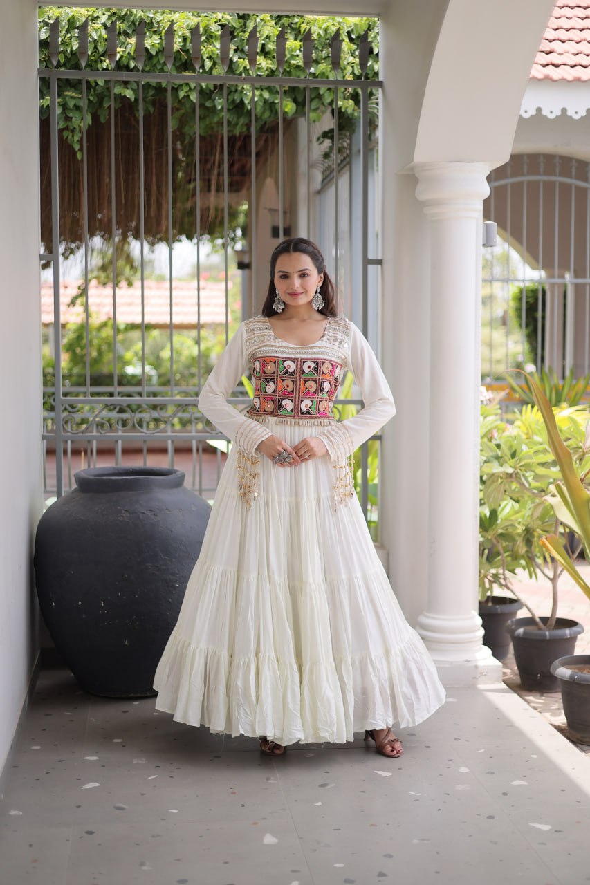 Reyon Kutchi Gamthi Embroidered Mirror Work Gown