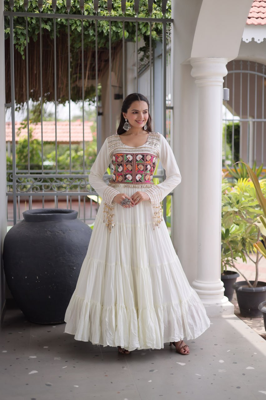 Reyon Kutchi Gamthi Embroidered Mirror Work Gown