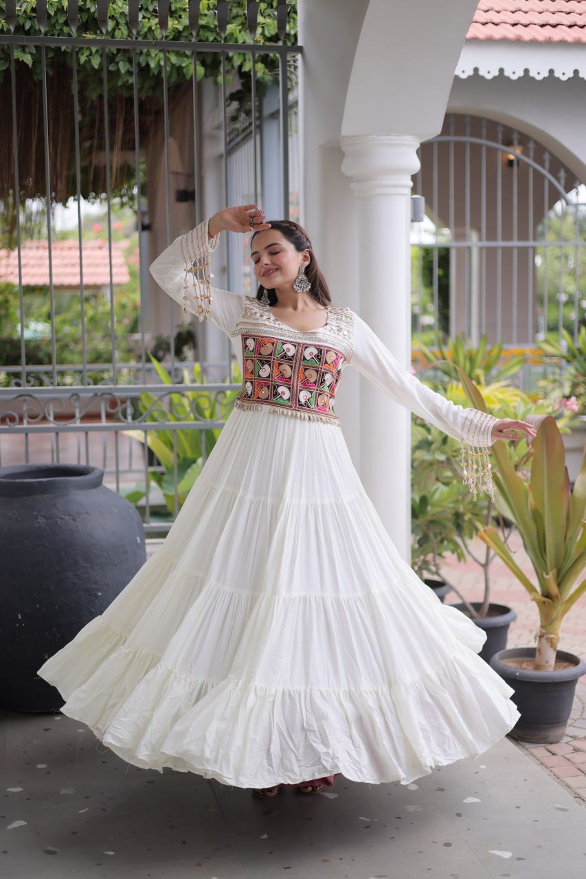 Reyon Kutchi Gamthi Embroidered Mirror Work Gown