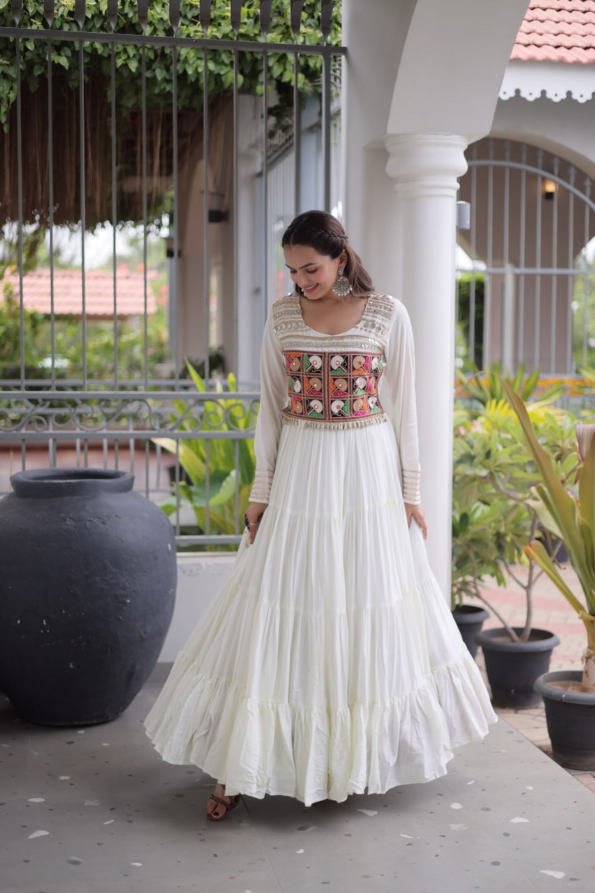 Reyon Kutchi Gamthi Embroidered Mirror Work Gown