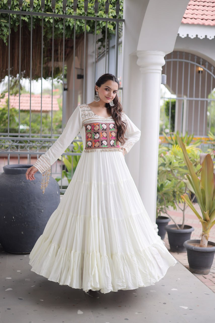 Reyon Kutchi Gamthi Embroidered Mirror Work Gown