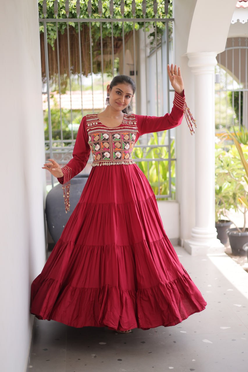 Reyon Kutchi Gamthi Embroidered Mirror Work Gown