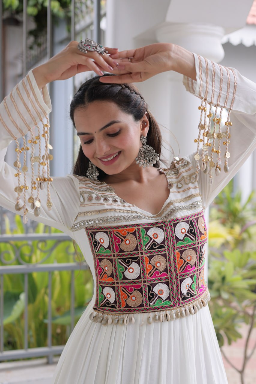 Reyon Kutchi Gamthi Embroidered Mirror Work Gown