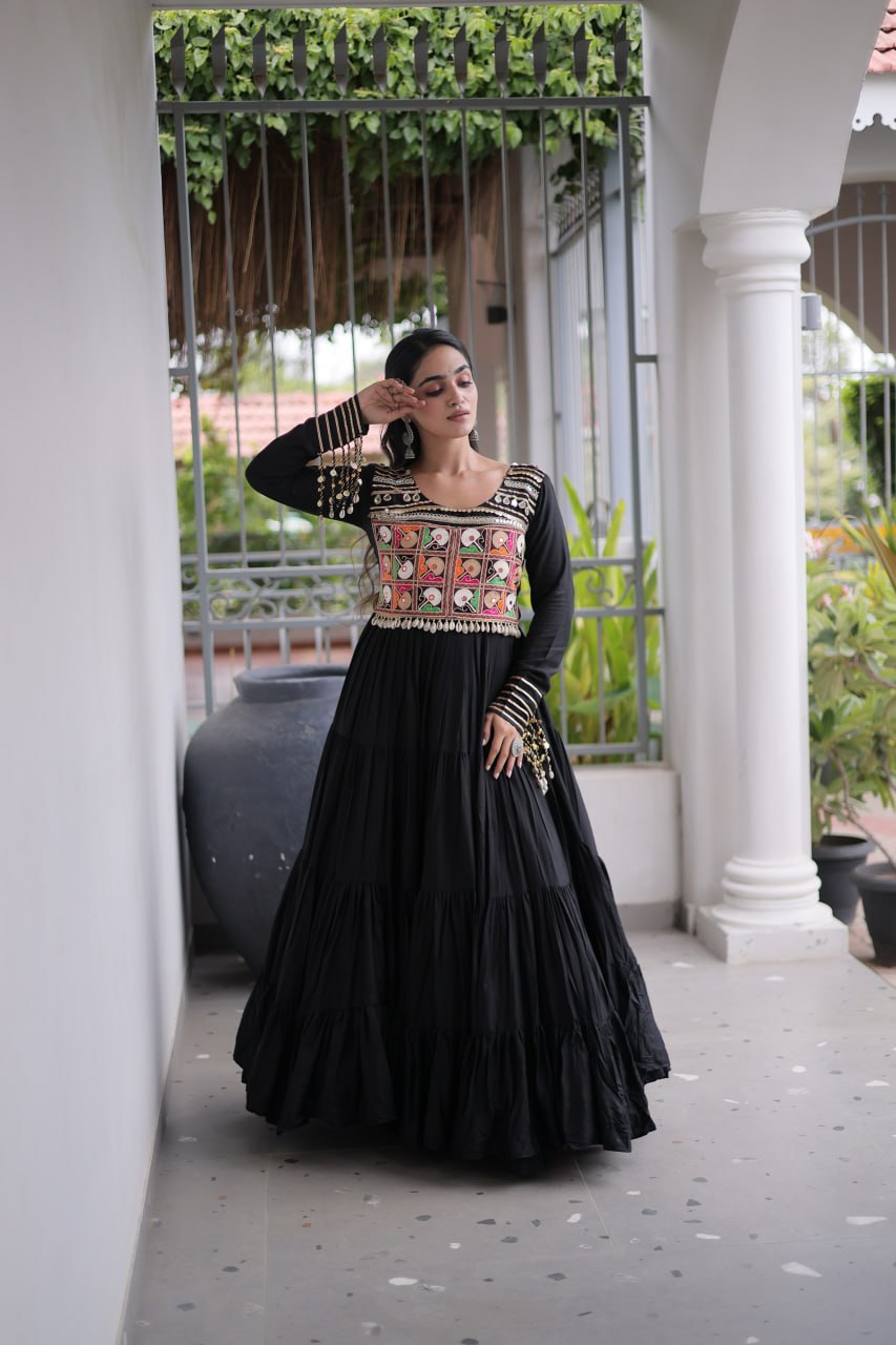 Reyon Kutchi Gamthi Embroidered Mirror Work Gown