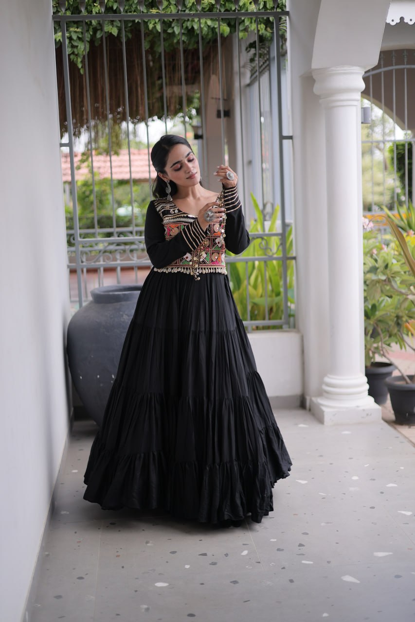 Reyon Kutchi Gamthi Embroidered Mirror Work Gown