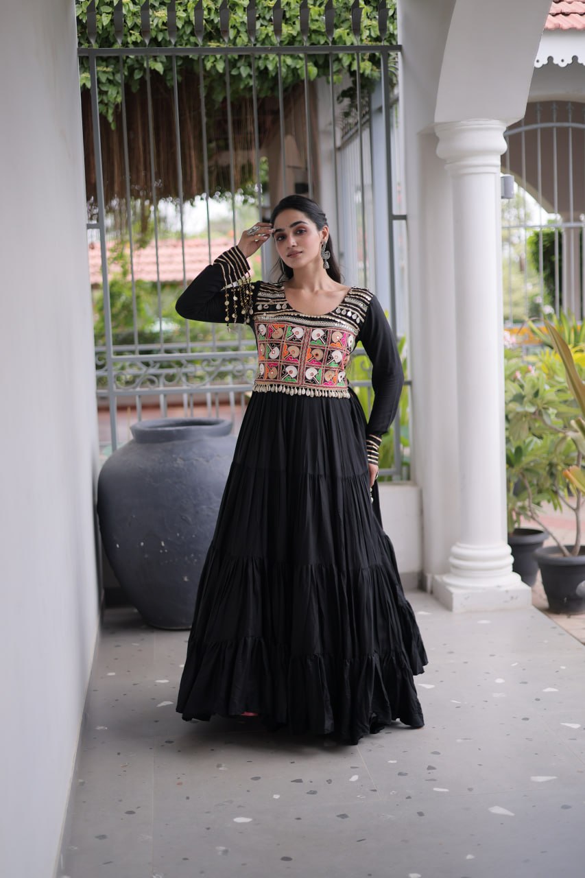Reyon Kutchi Gamthi Embroidered Mirror Work Gown