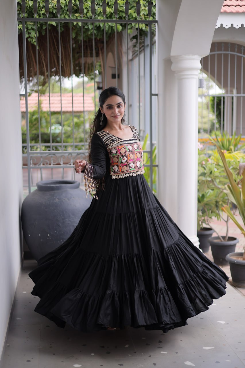 Reyon Kutchi Gamthi Embroidered Mirror Work Gown