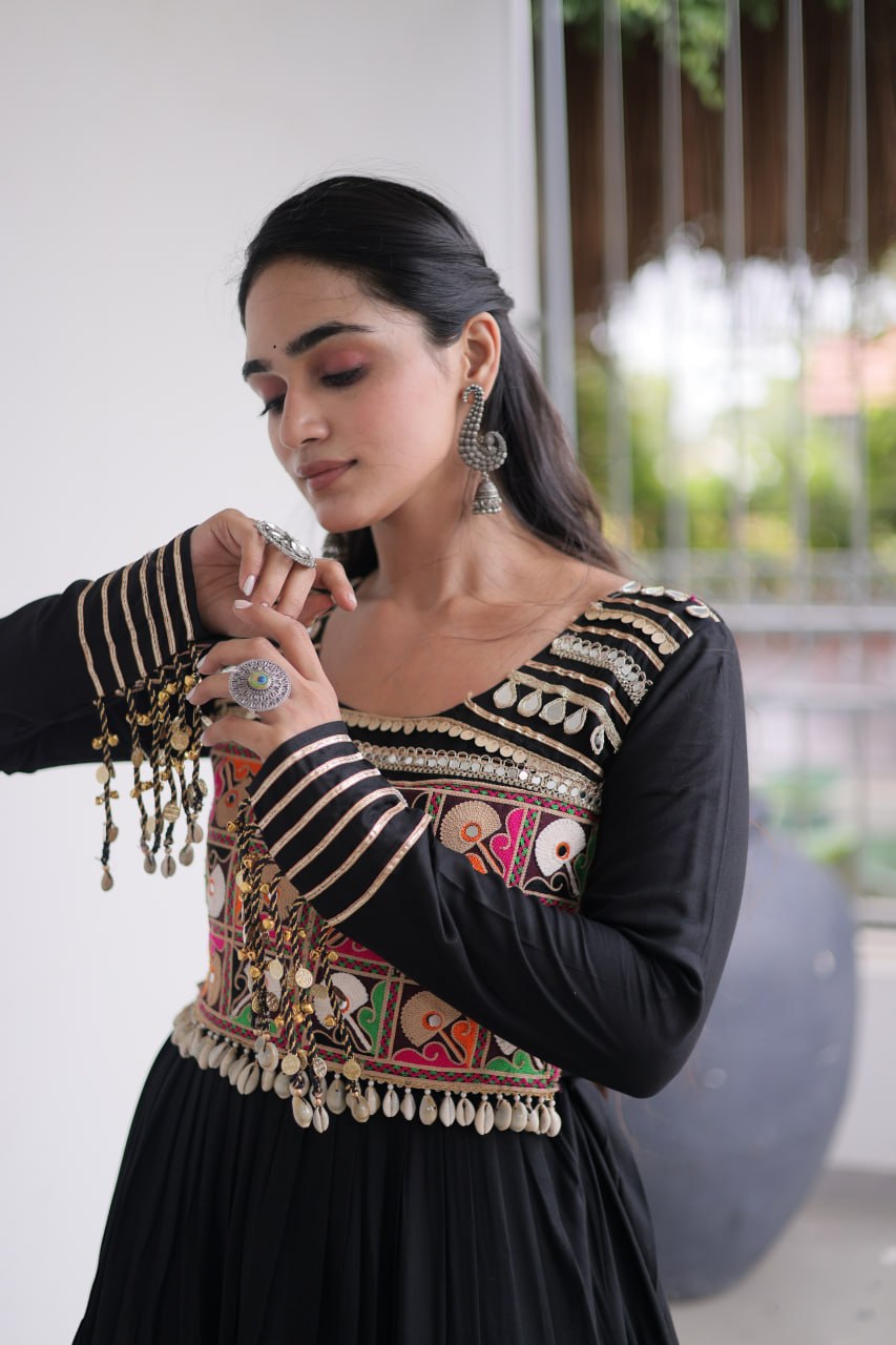 Reyon Kutchi Gamthi Embroidered Mirror Work Gown