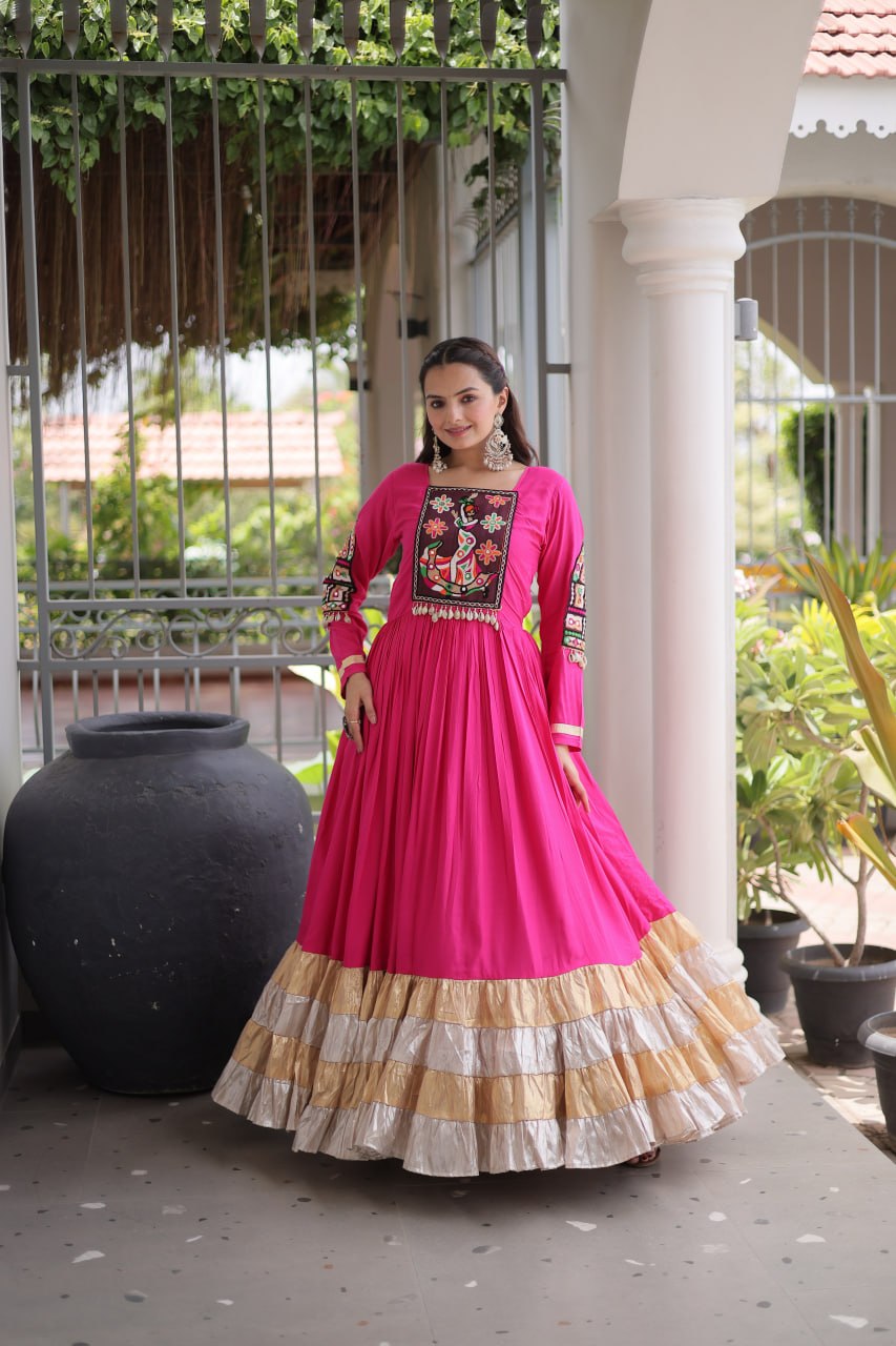Reyon Kutchi Gamthi Thread Work Gown