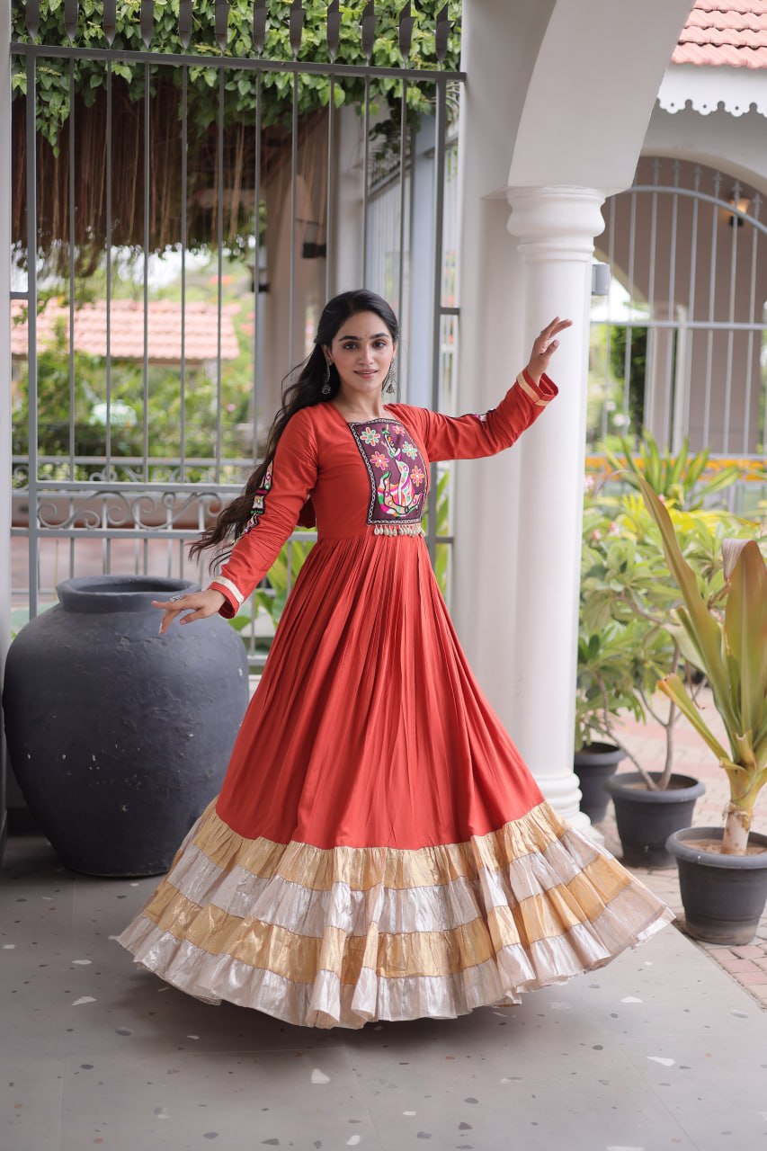 Reyon Kutchi Gamthi Thread Work Gown
