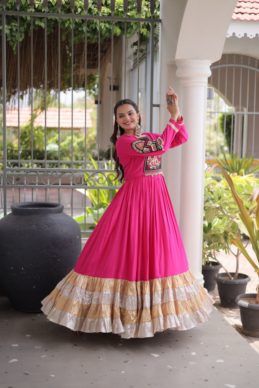 Reyon Kutchi Gamthi Thread Work Gown