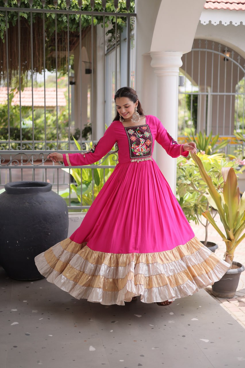 Reyon Kutchi Gamthi Thread Work Gown