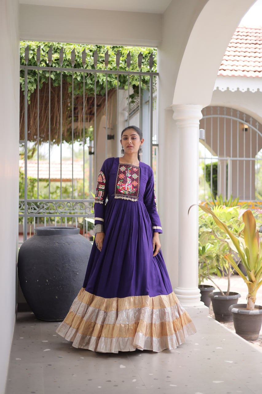Reyon Kutchi Gamthi Thread Work Gown