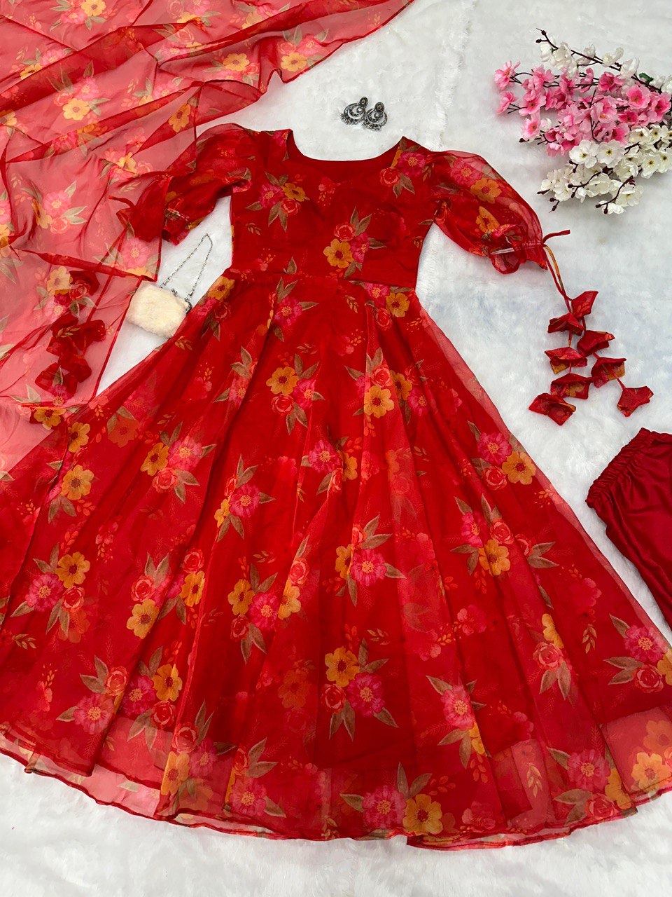 Red Exclusive Digital Printed Anarkali Suit – Elegance Meets Modern Flair
