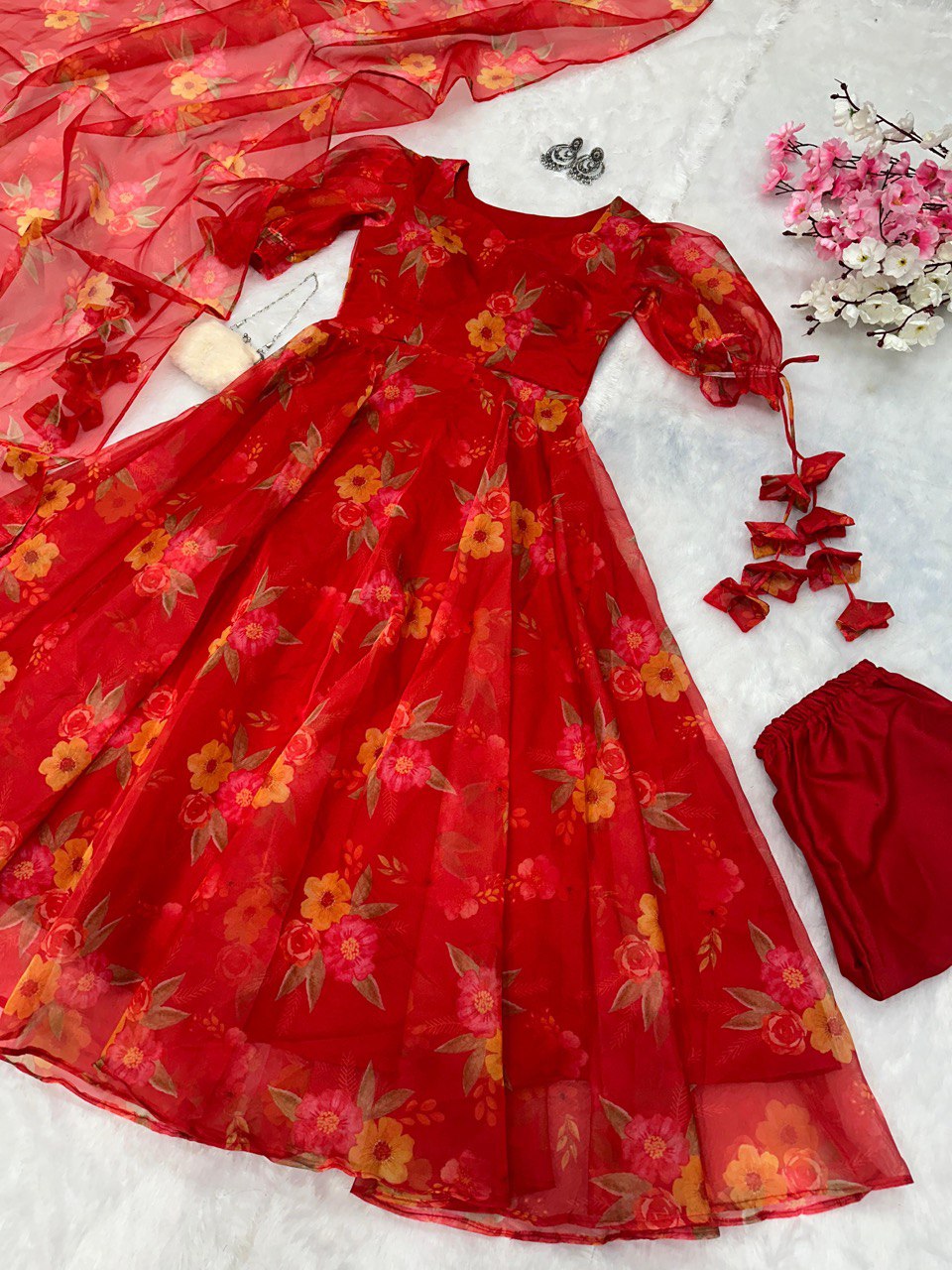 Red Exclusive Digital Printed Anarkali Suit – Elegance Meets Modern Flair