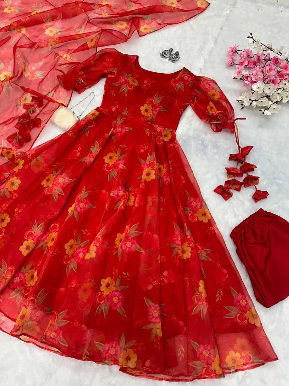 Red Exclusive Digital Printed Anarkali Suit – Elegance Meets Modern Flair