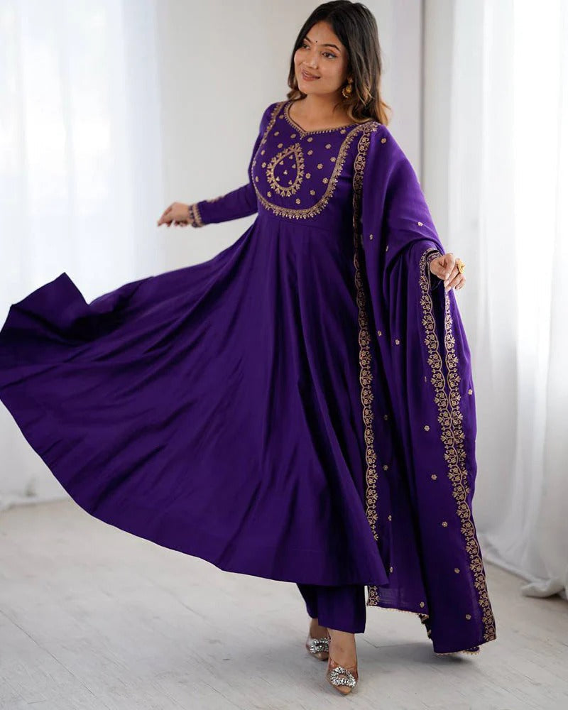Majestic roman chanderi silk designer anarkali gown set