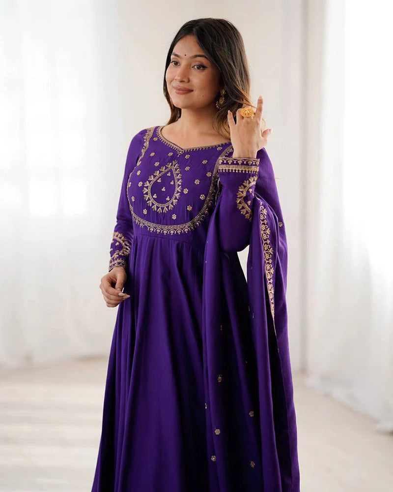Majestic roman chanderi silk designer anarkali gown set