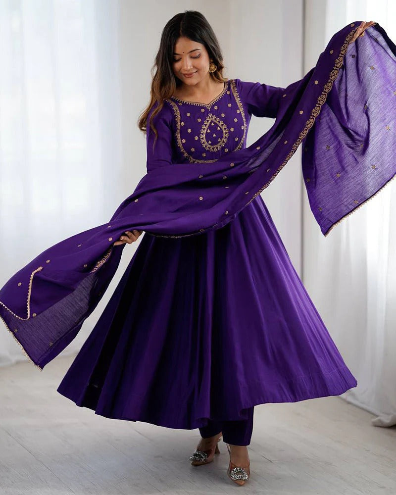 Majestic roman chanderi silk designer anarkali gown set