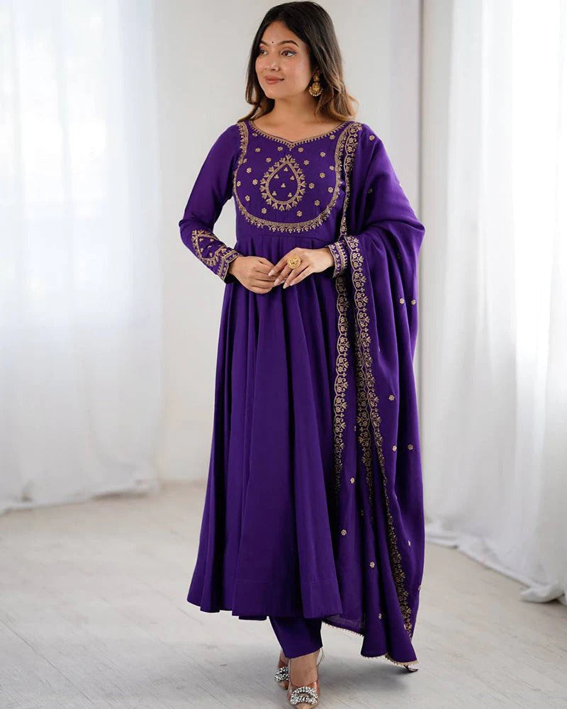 Majestic roman chanderi silk designer anarkali gown set