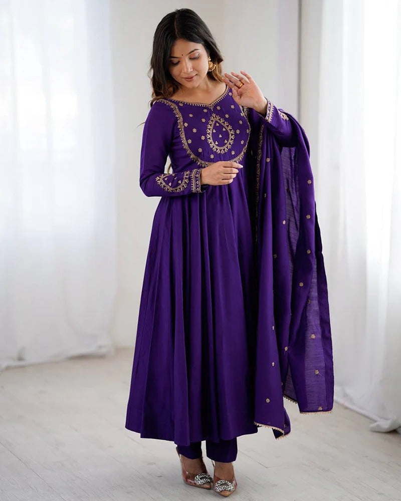 Majestic roman chanderi silk designer anarkali gown set