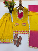 Roman Glass Mirror Work Top Palazzo Set | Kota Checks Dupatta | VrindaaLuxe