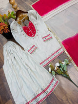 Roman Glass Mirror Work Top Palazzo Set | Kota Checks Dupatta | VrindaaLuxe