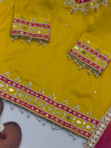 Roman Glass Mirror Work Top Palazzo Set | Kota Checks Dupatta | VrindaaLuxe