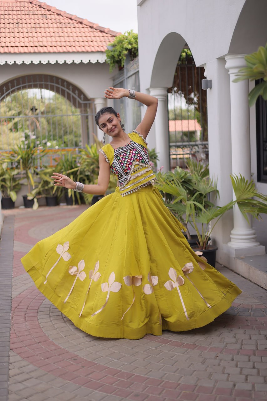 Roman Silk Pan Patti Gota Work Lehenga Set