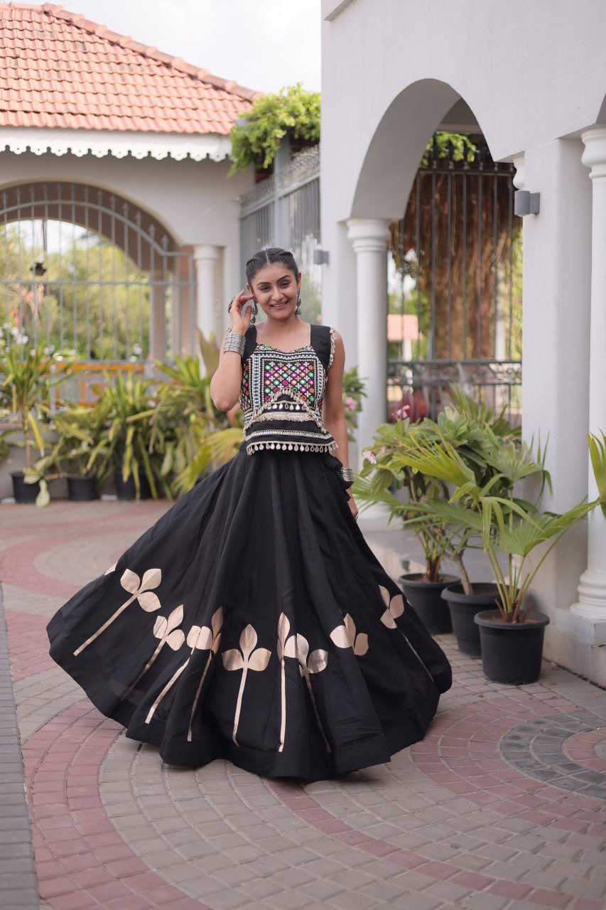 Roman Silk Pan Patti Gota Work Lehenga Set