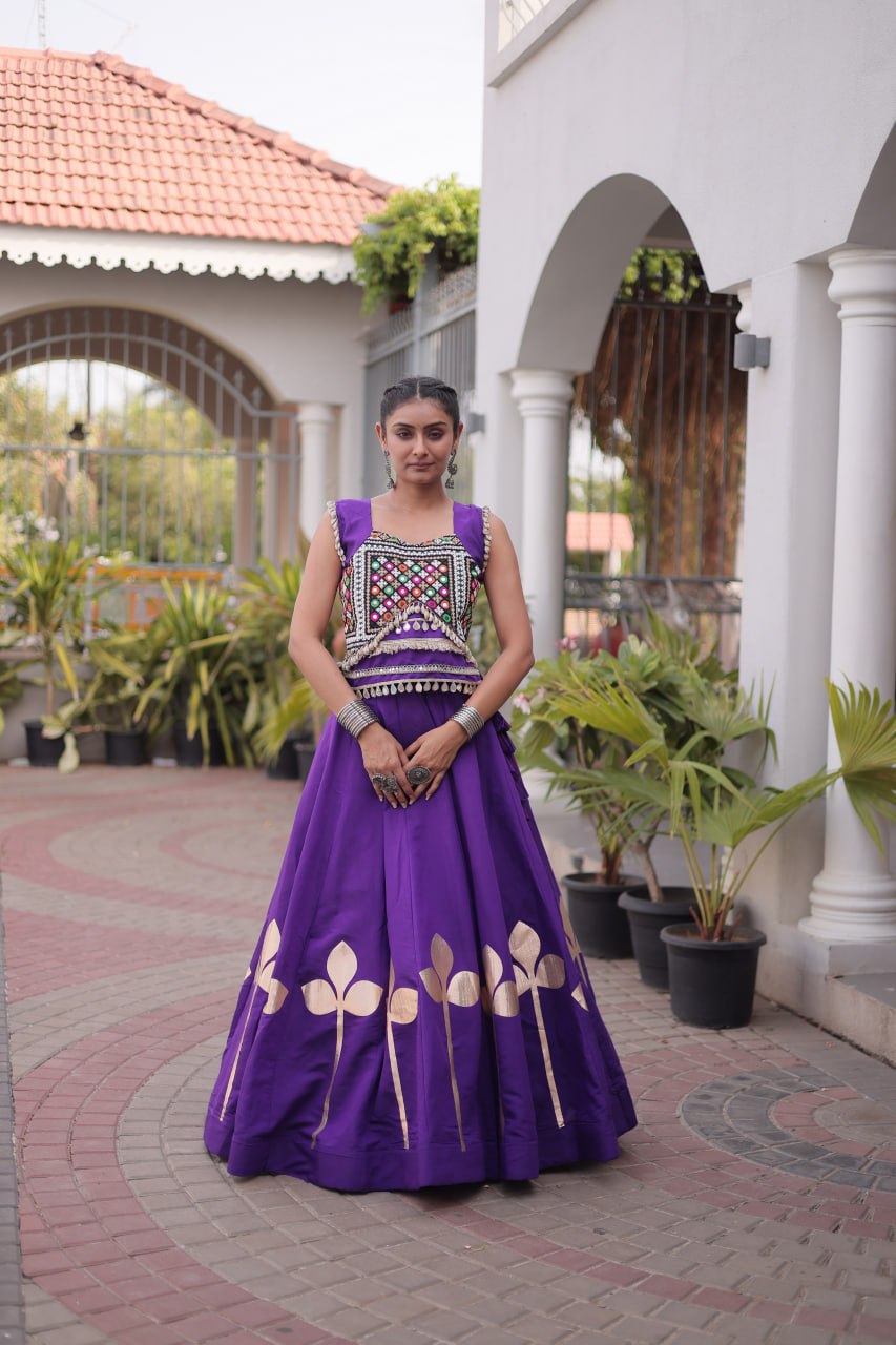 Roman Silk Pan Patti Gota Work Lehenga Set