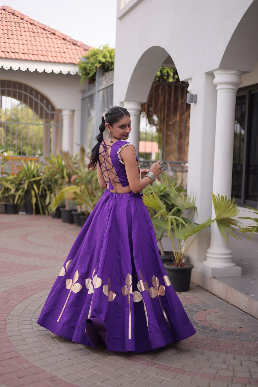 Roman Silk Pan Patti Gota Work Lehenga Set