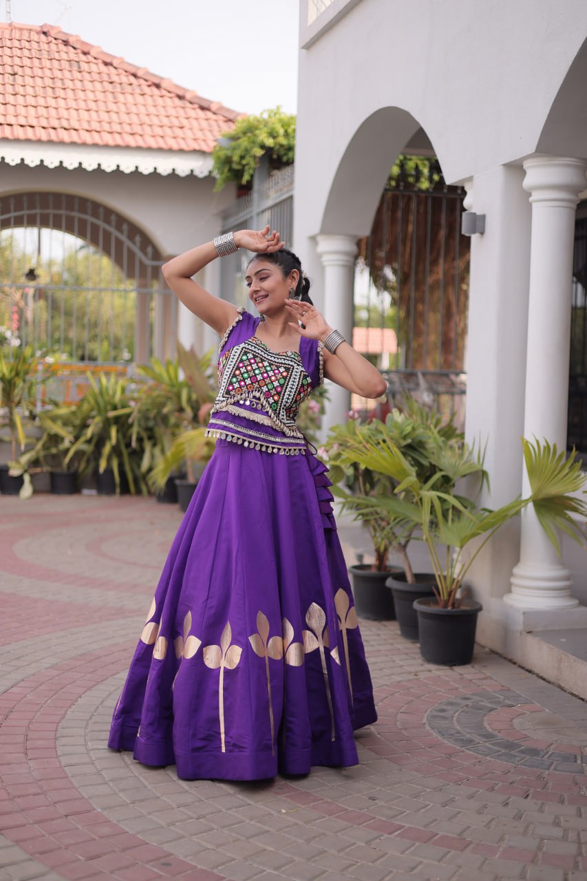 Roman Silk Pan Patti Gota Work Lehenga Set