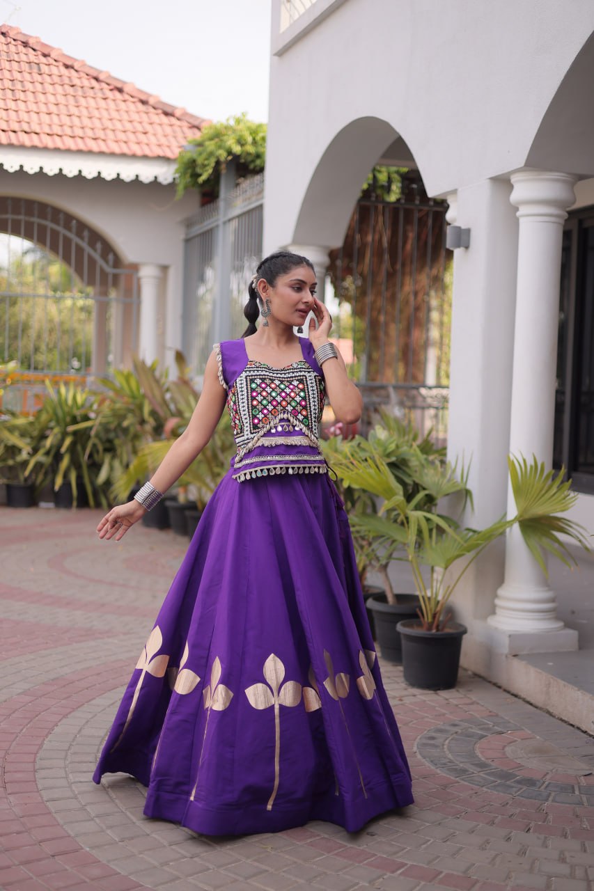 Roman Silk Pan Patti Gota Work Lehenga Set