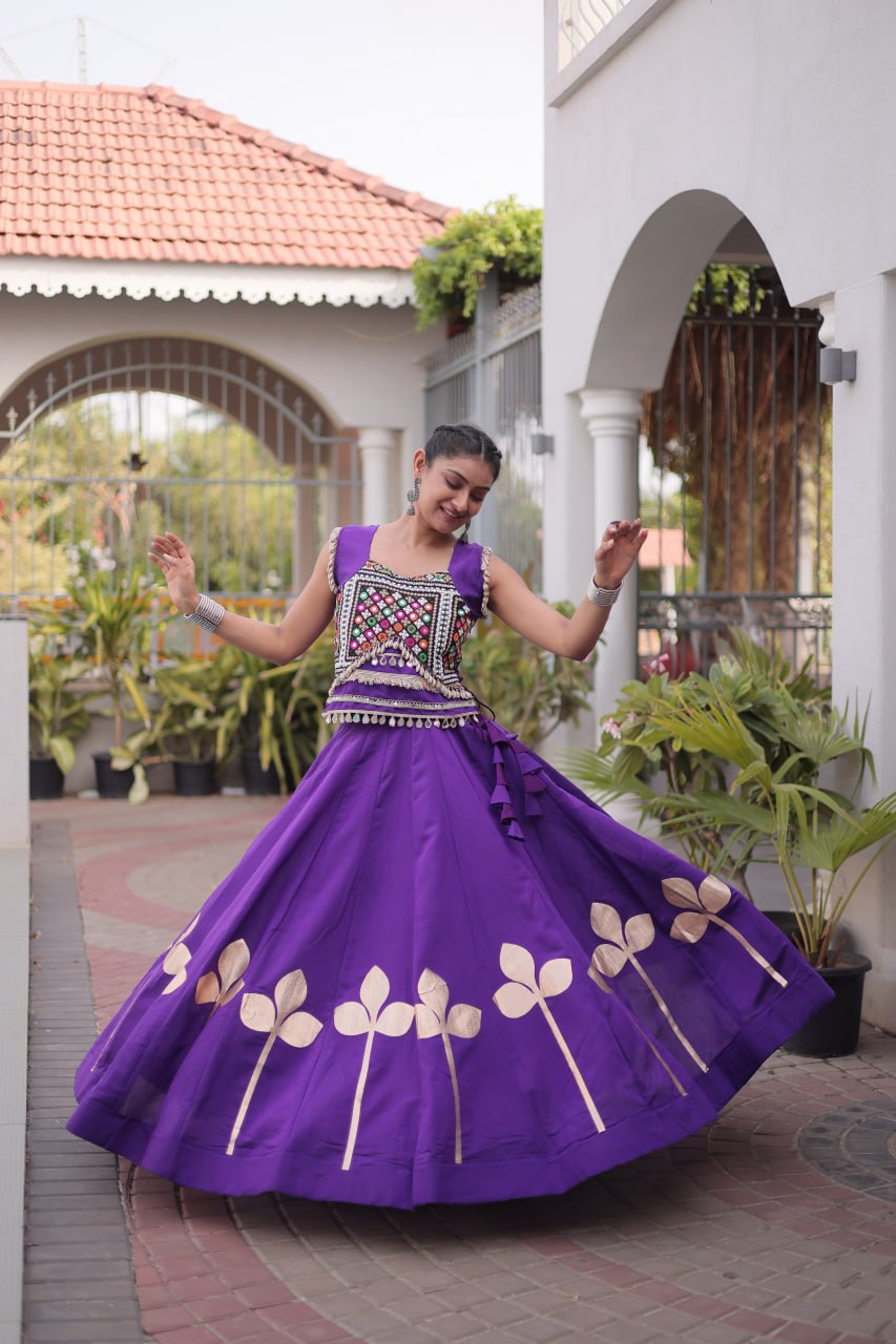 Roman Silk Pan Patti Gota Work Lehenga Set