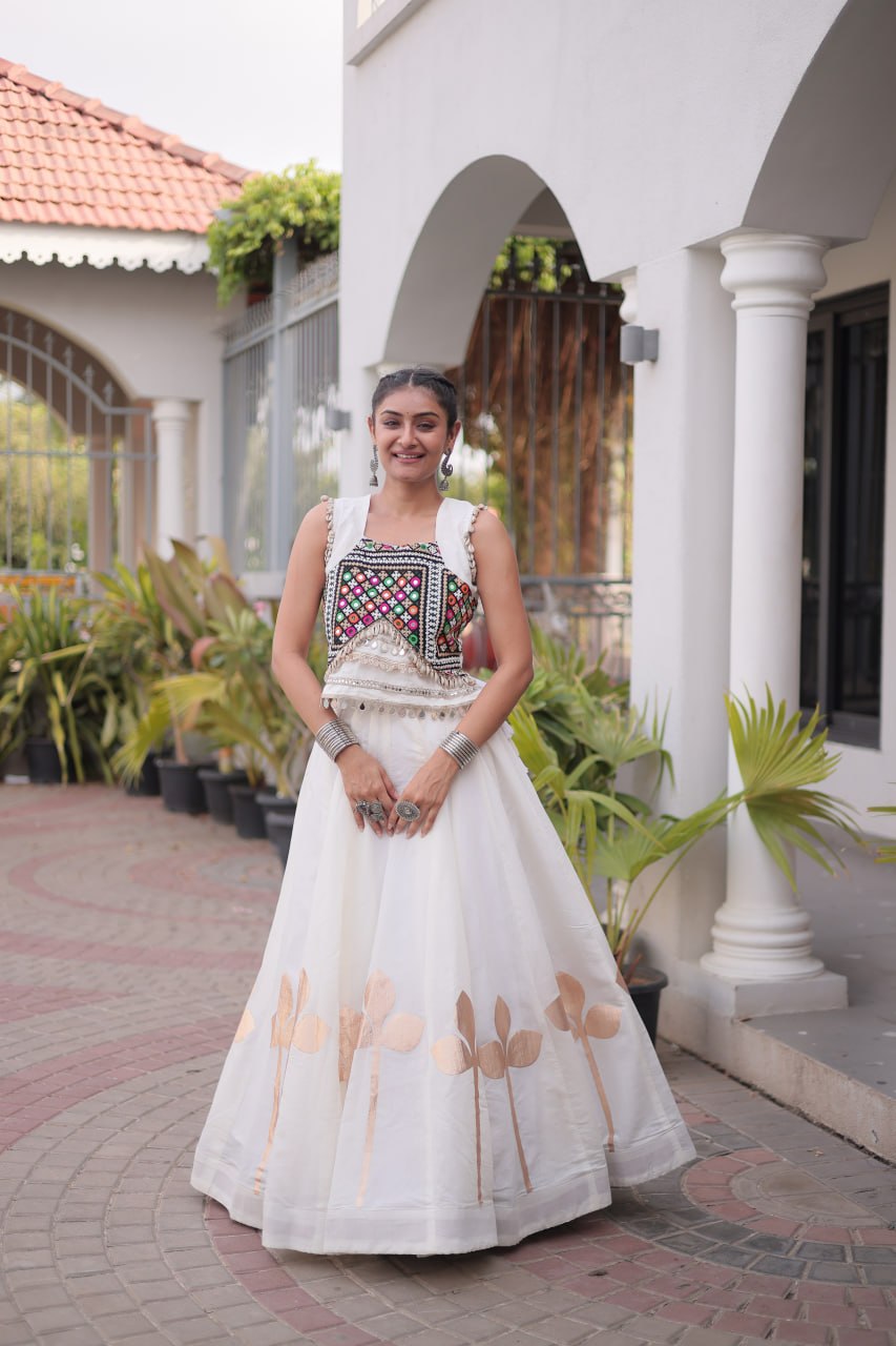 Roman Silk Pan Patti Gota Work Lehenga Set