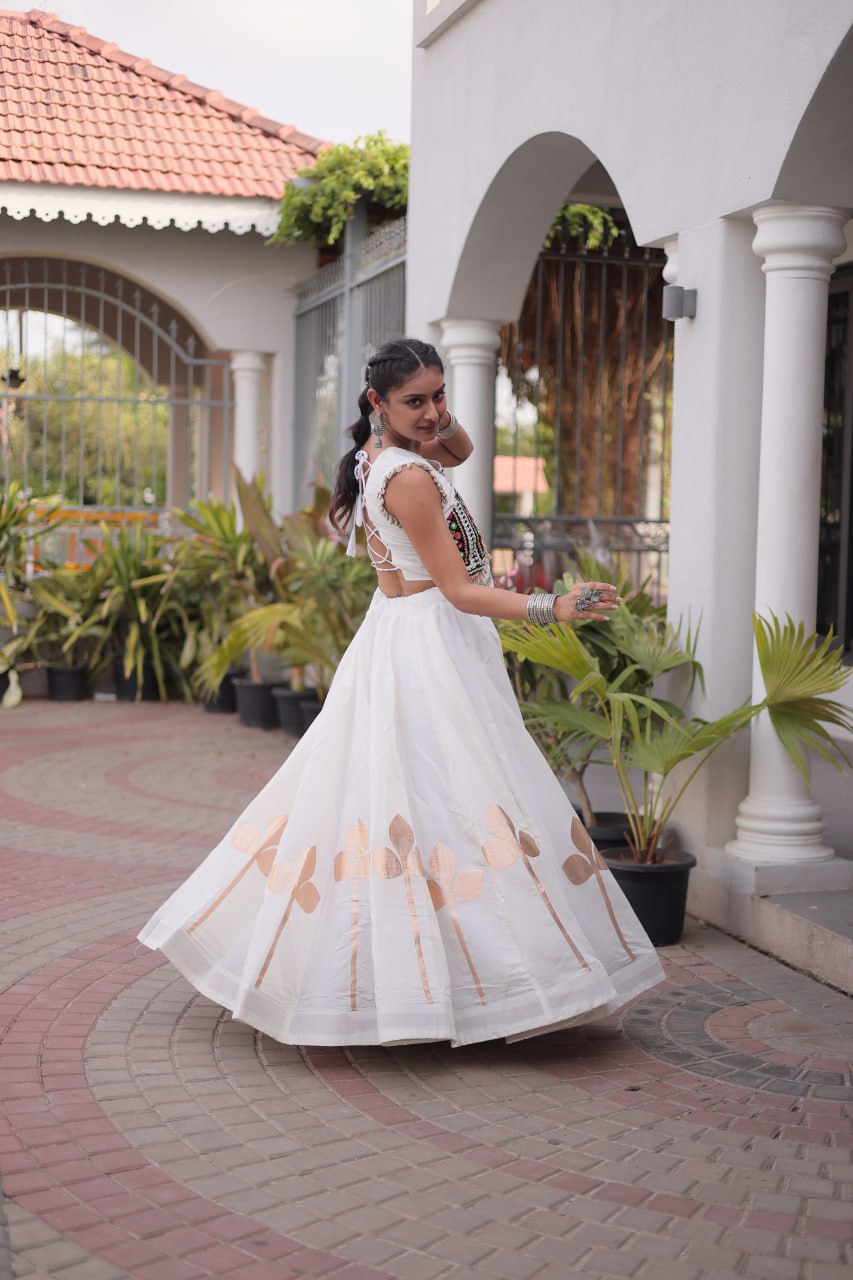 Roman Silk Pan Patti Gota Work Lehenga Set