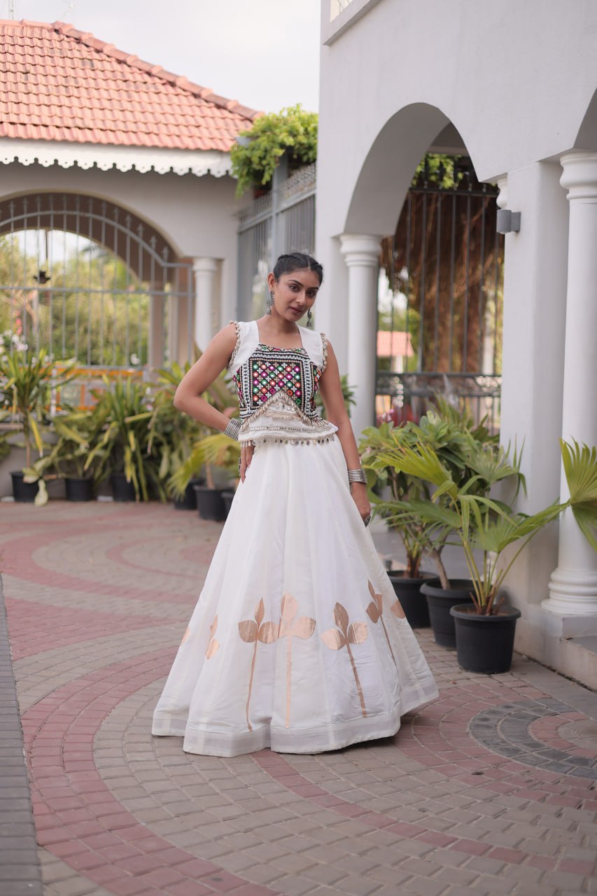 Roman Silk Pan Patti Gota Work Lehenga Set