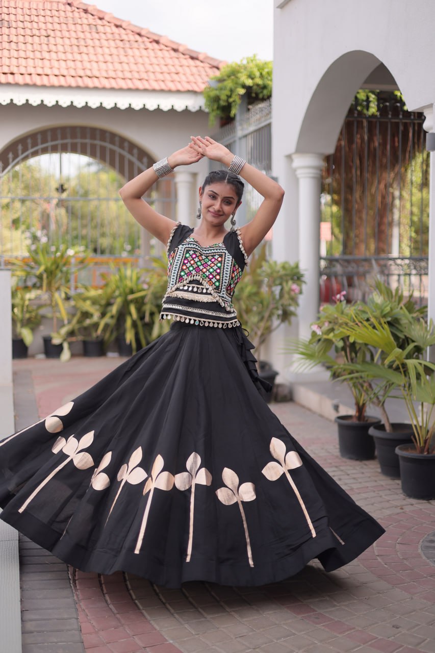 Roman Silk Pan Patti Gota Work Lehenga Set