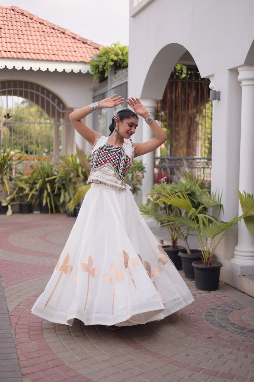 Roman Silk Pan Patti Gota Work Lehenga Set